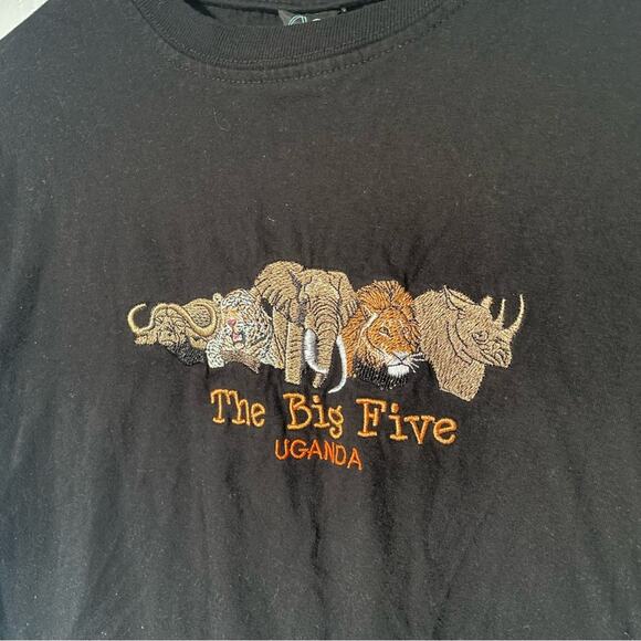 The Big 5 Uganda Animal Punch Black Cotton T-Shirt size Small Adult - Picture 2 of 4
